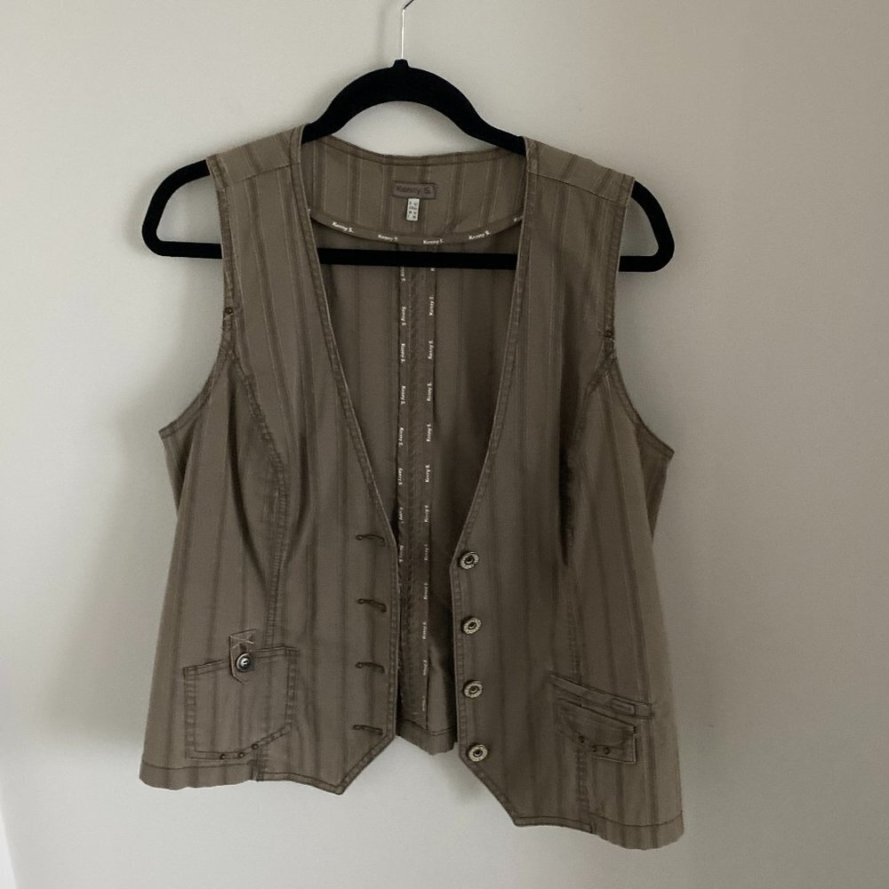 GERMAN LUXURY BRAND KENNY S. VEST WOMEN'S OLIVE GREEN TAILORED SZ 42EU/12US